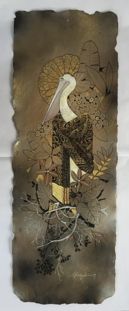 Ganapati Hedge 12 by 32 Acrylic and ink in Handmade paper scaled