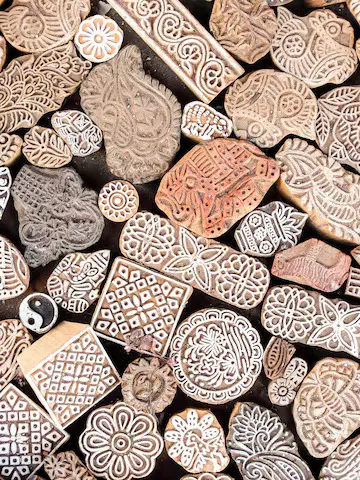 wooden stamps printing blocks hand carved by artisans street market jaisalmer india_380726 1018