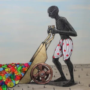 Gandhi with a golden kart