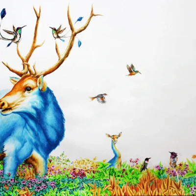 Samir Mohanty  Blue , Medium  watercolor on paper, size  42 x 72 inches_6_11zon