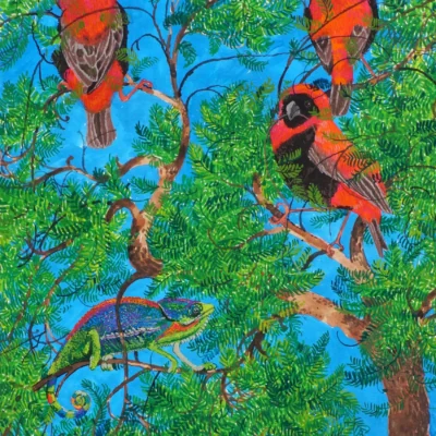 Birds sitting on tree Paintings