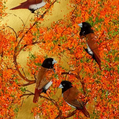 Munias Among Orange Blossoms