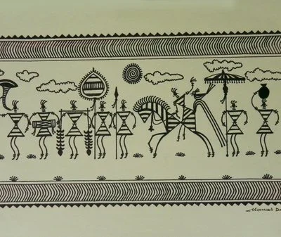 Manas Dey – Saura 26,Title marriage ceremony,Size 12 x 8,Medium permanent ink on paper,Price INR 5000