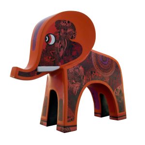<span>Elephant</span><p class="cs-excerpt"><b> Size</b>: 22 X 19 X 8.5 inches<br> <b>Medium</b>: Metallic acrylic and ink on fibreglass sculpture</p>