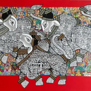 <span>Dancing Nandis II</span><p class="cs-excerpt"><b> Size</b>: 36 X 48 inches <br> <b>Medium</b>: Acrylic on canvas</p>