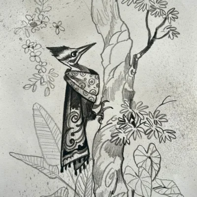 Ganapati Hegde 8 by 12 Charcoal pencil, watercolour and ink on paper