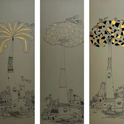<span>Kalpavriksha(Set of 3)</span><p class="cs-excerpt"><b> Size</b>: 8 X 20 inches(each)<br> <b>Medium</b>: Acrylic and gold leaf on board</p>