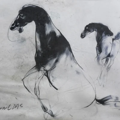 Sunil Das Mixed media on paper 6.9 by 8.5_