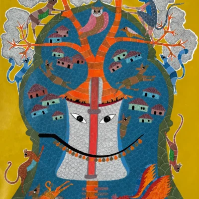<span>Gond Painting</span><p class="cs-excerpt"><b> Size</b>: 48 X 72 Inches<br> <b>Medium</b>: Acrylic pen and ink on canvas</p>